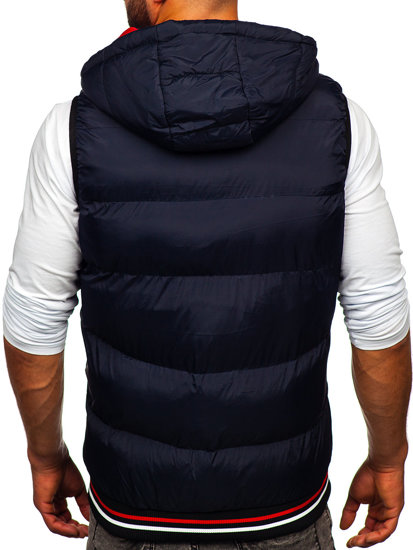 Men's Warm Reversible Quilted Gilet with Hood Navy Blue-Red Bolf 7127