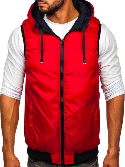 Men's Warm Reversible Quilted Gilet with Hood Navy Blue-Red Bolf 7127