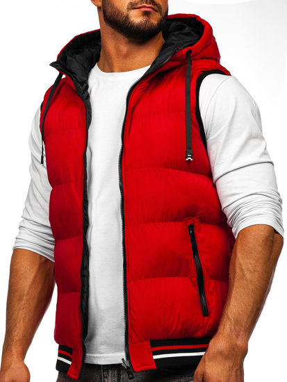 Men's Warm Reversible Quilted Gilet with Hood Red-Black Bolf 7127