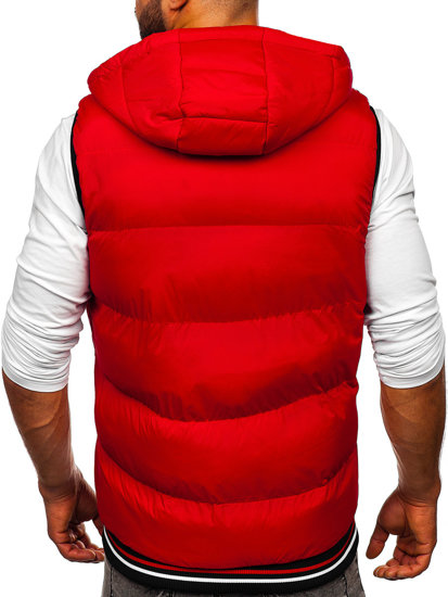 Men's Warm Reversible Quilted Gilet with Hood Red-Black Bolf 7127