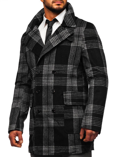 Men's Warm Winter Checkered Coat Black Bolf 1193