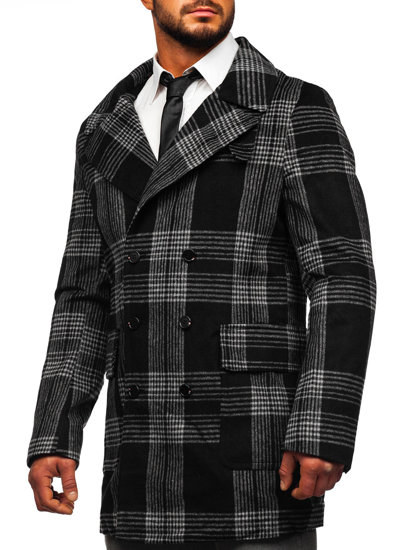 Men's Warm Winter Checkered Coat Black Bolf 1193