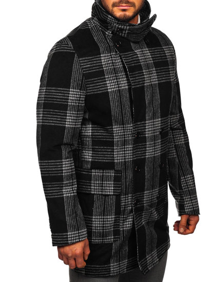 Men's Warm Winter Checkered Coat Black Bolf 1193