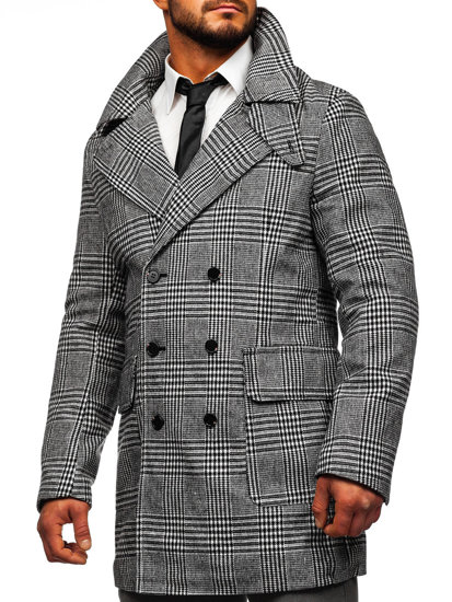 Men's Warm Winter Checkered Coat Grey Bolf 1192