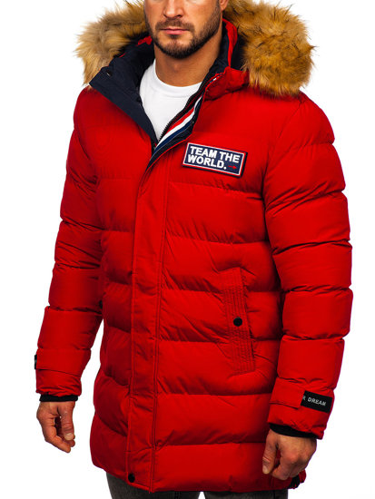 Men's Winter Longline Quilted Jacket Red Bolf 6477