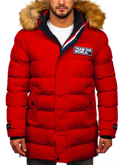 Men's Winter Longline Quilted Jacket Red Bolf 6477