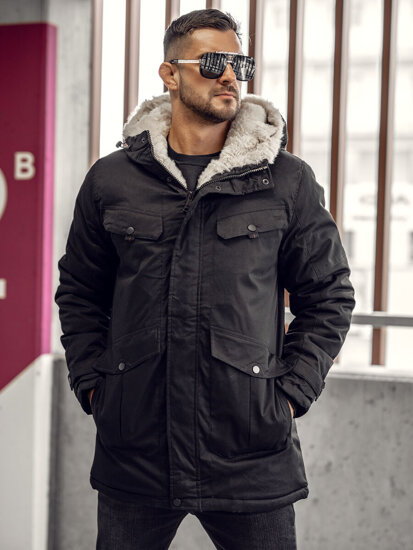 Men's Winter Parka Jacket Black Bolf 22M318A
