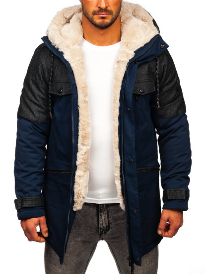 Men's Winter Parka Jacket Navy Blue Bolf 22M116