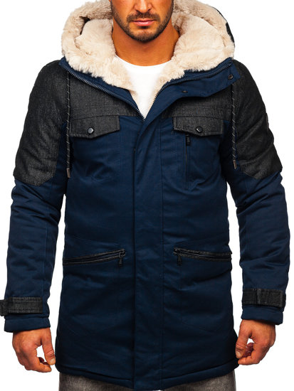 Men's Winter Parka Jacket Navy Blue Bolf 22M116