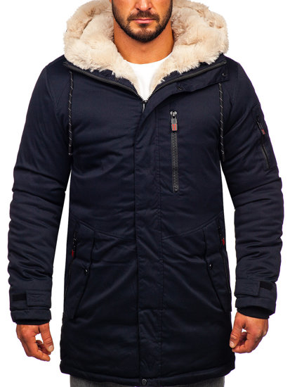 Men's Winter Parka Jacket Navy Blue Bolf 22M39