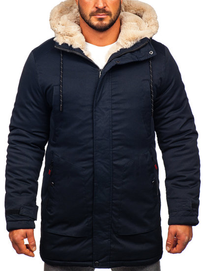 Men's Winter Parka Jacket Navy Blue Bolf 22M52