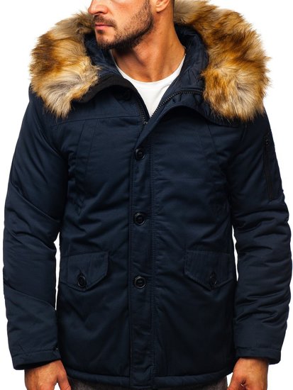 Men's Winter Parka Jacket Navy Blue Bolf JK355