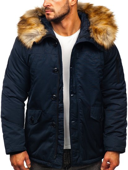 Men's Winter Parka Jacket Navy Blue Bolf JK355