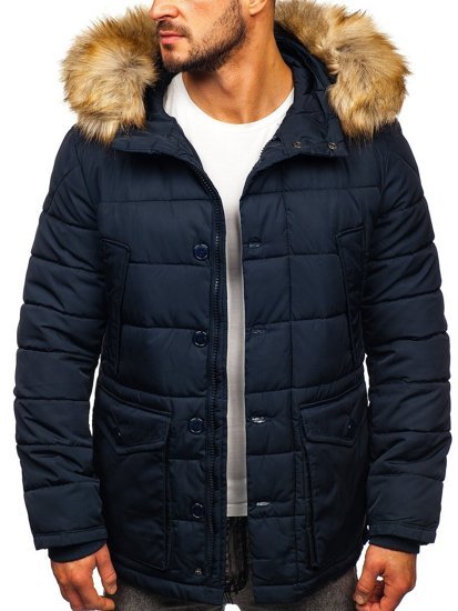 Men's Winter Parka Jacket Navy Blue Bolf JK361