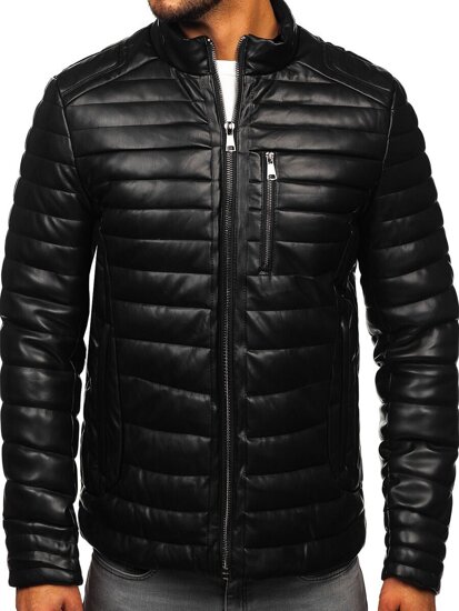 Men’s Winter Quilted Leather Biker Jacket Black Bolf 11Z8186