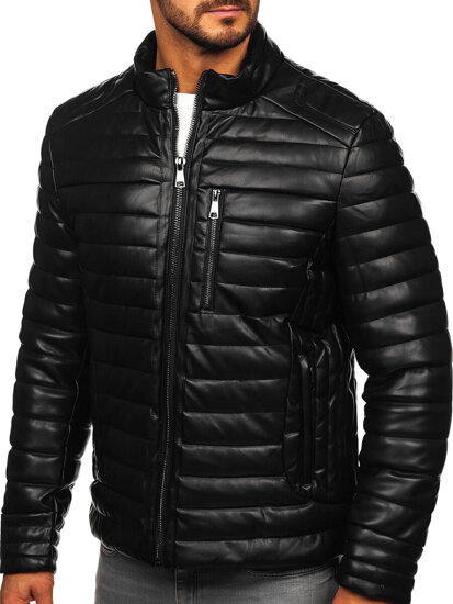 Men’s Winter Quilted Leather Biker Jacket Black Bolf 11Z8186