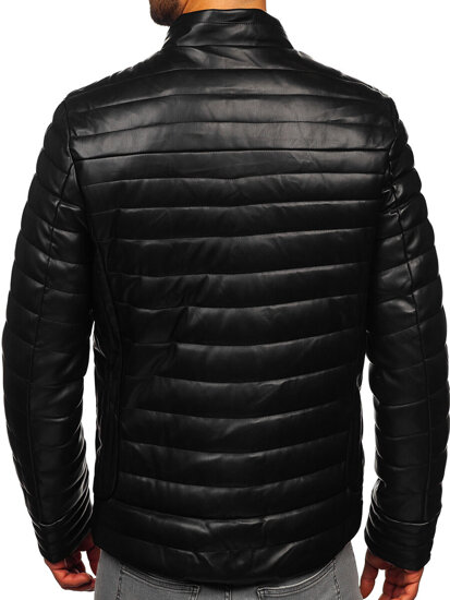 Men’s Winter Quilted Leather Biker Jacket Black Bolf 11Z8186