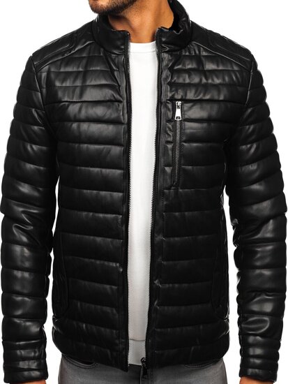 Men’s Winter Quilted Leather Biker Jacket Black Bolf 11Z8186