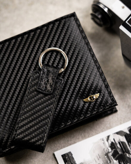 Set: Men's Wallet and Leather Fob Black 19964