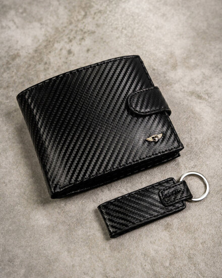 Set: Men's Wallet and Leather Fob Black 19979