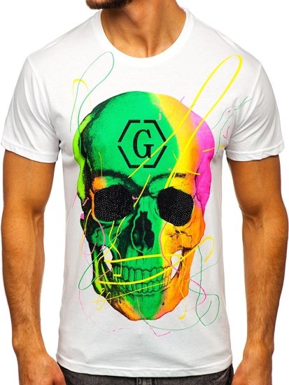 White Men's Printed T-shirt Bolf KS2107