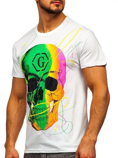 White Men's Printed T-shirt Bolf KS2107