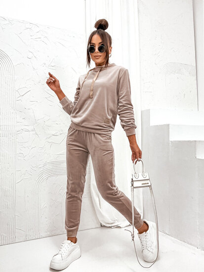 Women's 2-Piece Velour Tracksuit Beige Bolf 637