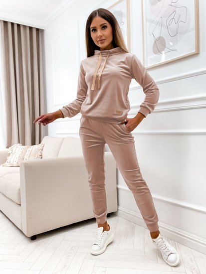 Women's 2-Piece Velour Tracksuit Beige Bolf 637