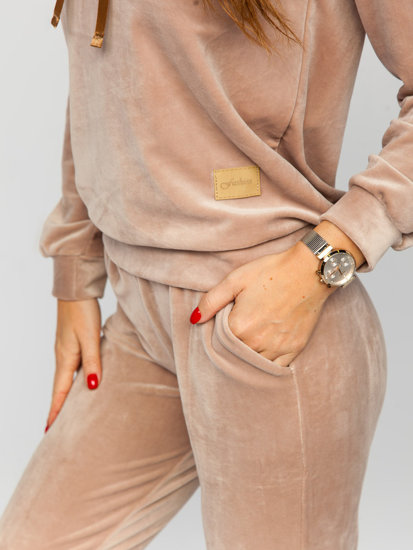 Women's 2-Piece Velour Tracksuit Beige Bolf 637