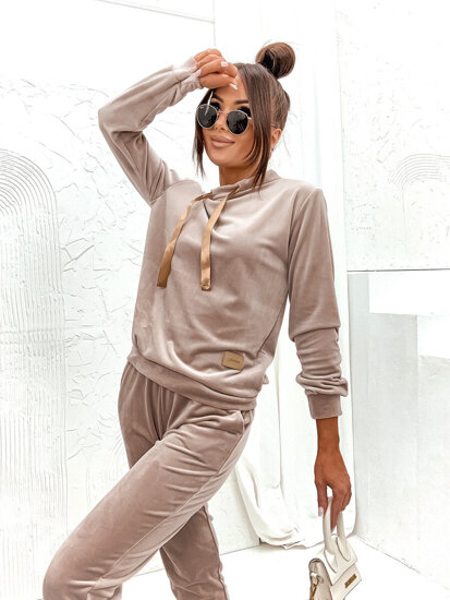 Women's 2-Piece Velour Tracksuit Beige Bolf 637