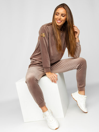 Women's 2-Piece Velour Tracksuit Beige Bolf 8129