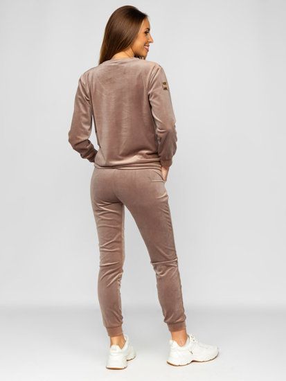 Women's 2-Piece Velour Tracksuit Beige Bolf 8129