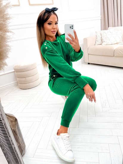 Women's 2-Piece Velour Tracksuit Bottle Green Bolf 642