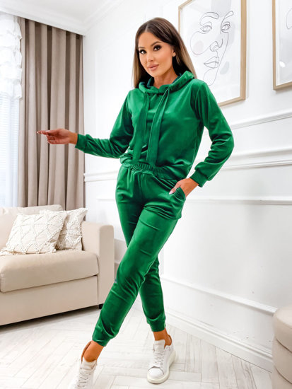 Women's 2-Piece Velour Tracksuit Bottle Green Bolf 643