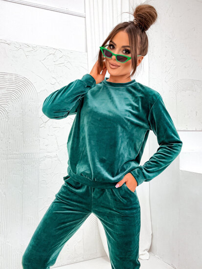 Women's 2-Piece Velour Tracksuit Bottle Green Bolf 675