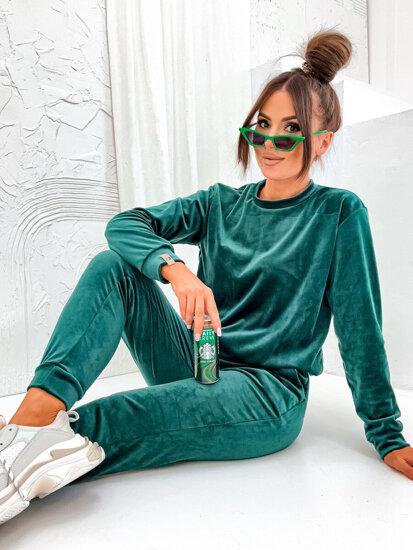 Women's 2-Piece Velour Tracksuit Bottle Green Bolf 675