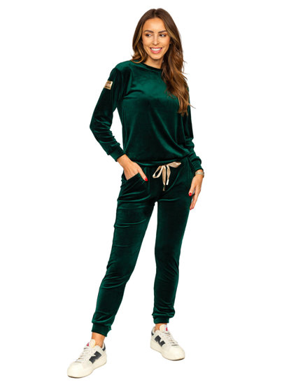 Women's 2-Piece Velour Tracksuit Bottle Green Bolf 8129