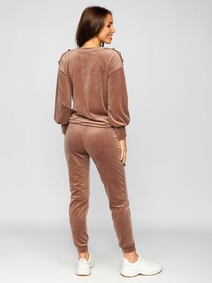 Women's 2-Piece Velour Tracksuit Brown Bolf 642