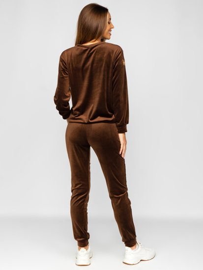 Women's 2-Piece Velour Tracksuit Brown Bolf 8129