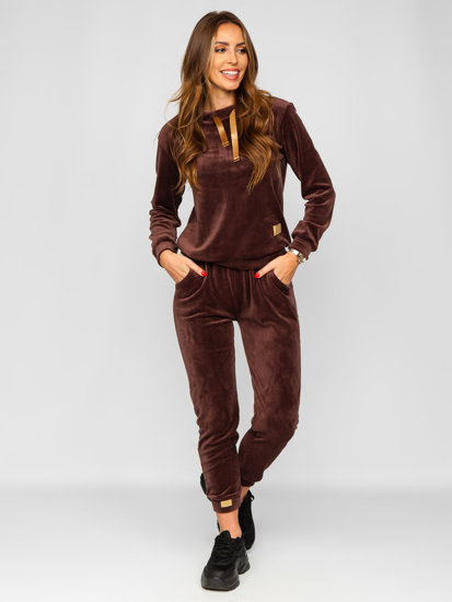 Women's 2-Piece Velour Tracksuit Chocolate Bolf 637