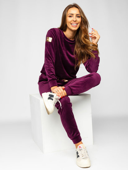 Women's 2-Piece Velour Tracksuit Claret Bolf 8129