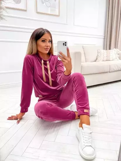 Women's 2-Piece Velour Tracksuit Fuchsia Bolf 637