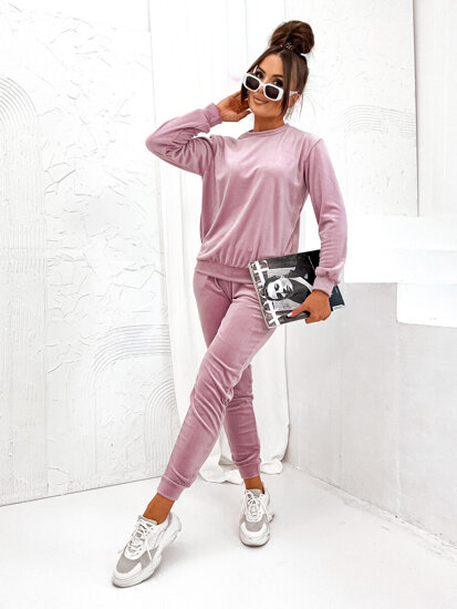 Women's 2-Piece Velour Tracksuit Powder Pink Bolf 675