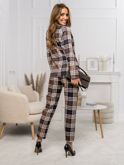 Women's Elegant 2-Piece Checkered Outfit Chocolate Bolf 8239