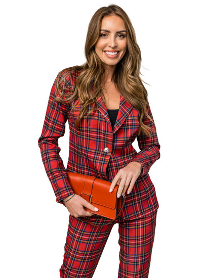 Women's Elegant 2-Piece Checkered Outfit Red Bolf 8239