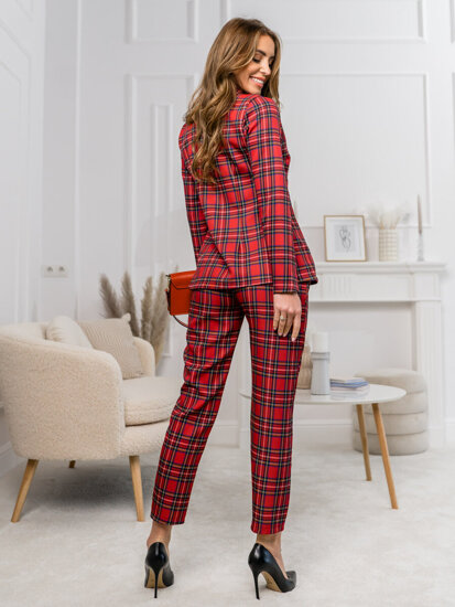 Women's Elegant 2-Piece Checkered Outfit Red Bolf 8239