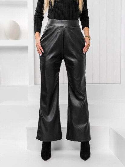 Women's Faux Leather Flared Pants Black Bolf W7586