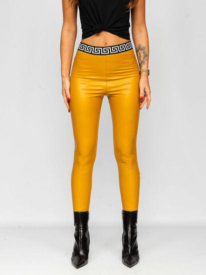 Women's Faux Leather Leggings Yellow Bolf MY16572