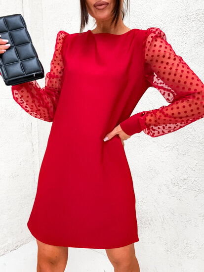 Women's Flared Dress with chiffon sleeves Red Bolf 8234