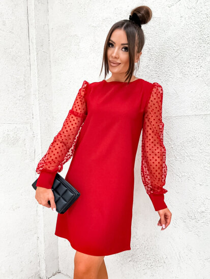 Women's Flared Dress with chiffon sleeves Red Bolf 8234